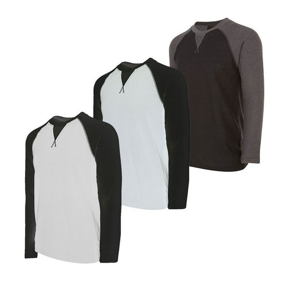 DARESAY 3-Pack Men's Thermal Crew Long Sleeve Henley Tops Base Layer Shirt-(Up to 3X)