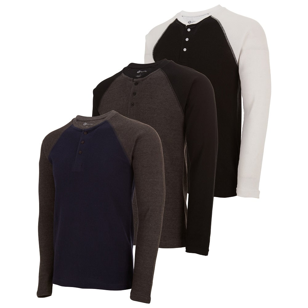 DARESAY 3Pack Men's Thermal Crew Long Sleeve Henley Tops Base Layer Shirt(Up to 3X)