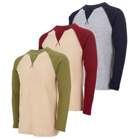 DARESAY 3-Pack Men's Thermal Crew Long Sleeve Henley Tops Base Layer Shirt-(Up to 3X)