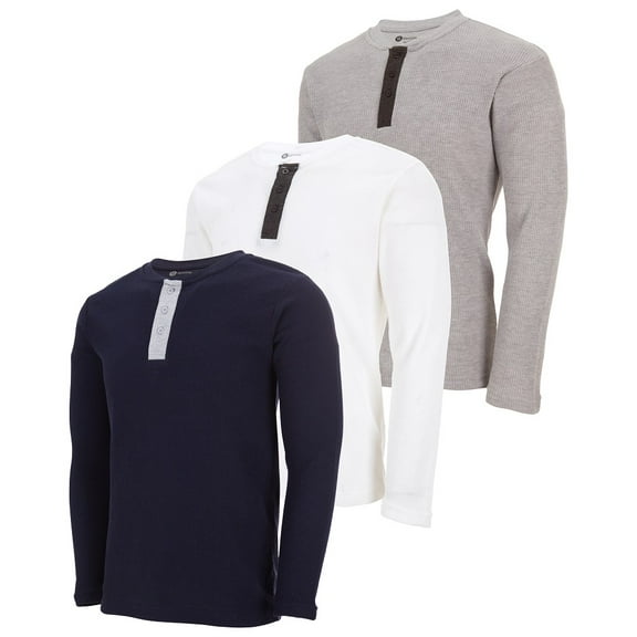 DARESAY 3-Pack Men's Thermal Crew Long Sleeve Henley Tops Base Layer Shirt-(Up to 3X)
