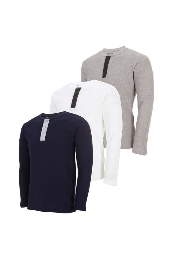 3-Pack Men's Thermal Crew Long Sleeve Henley Tops Base Layer Shirt-(Up to 3X)