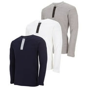 DARESAY 3-Pack Mens Thermal Crew Long Sleeve Henley Tops Base Layer Shirt-Up to 3X