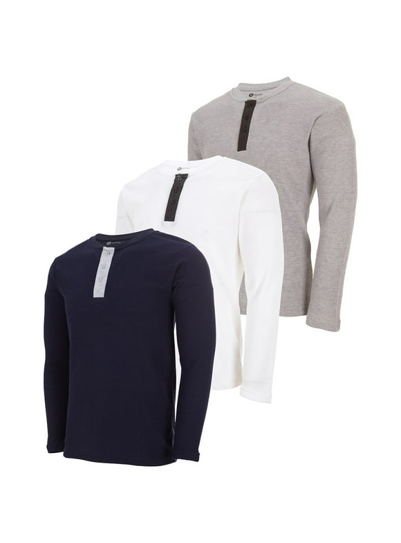 3-Pack Men's Thermal Crew Long Sleeve Henley Tops Base Layer Shirt-(Up to 3X)