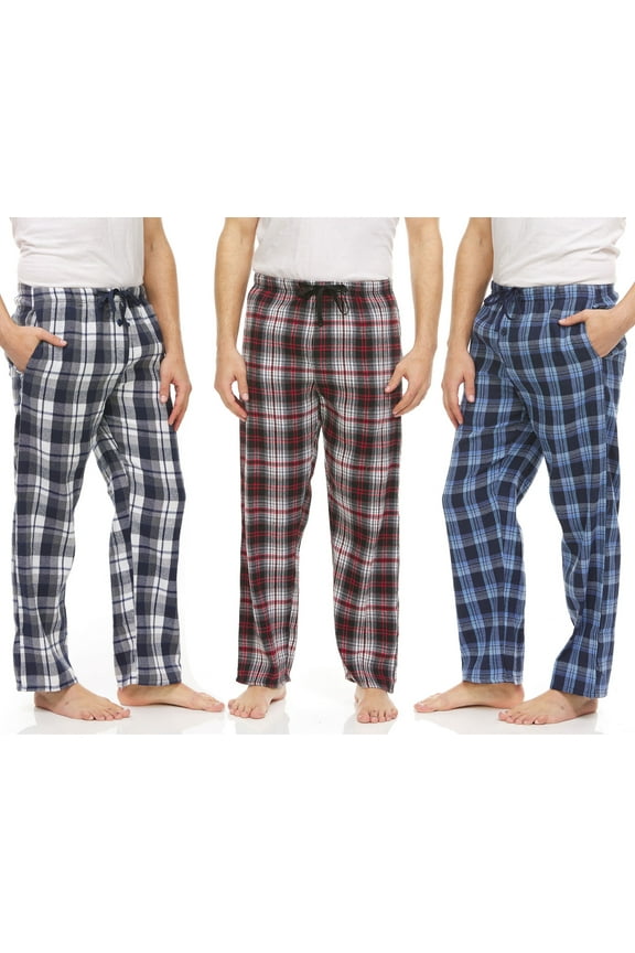 3 Pack: Plaid Pajama Pants For Men – Mens Flannel Pajama Pants - Mens PJ Pants With Pockets & Button Fly (Up To 3XL)