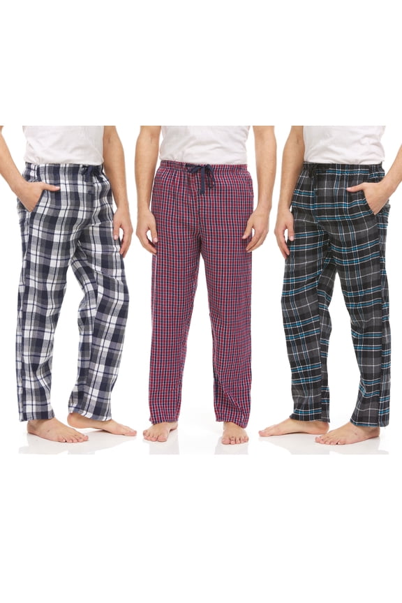 3 Pack: Plaid Pajama Pants For Men – Mens Flannel Pajama Pants - Mens PJ Pants With Pockets & Button Fly (Up To 3XL)
