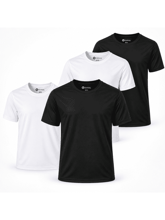 Boys Active T-Shirts, 4-Pack Moisture-Wicking Short Sleeve Athletic Tees, Sizes 4-16
