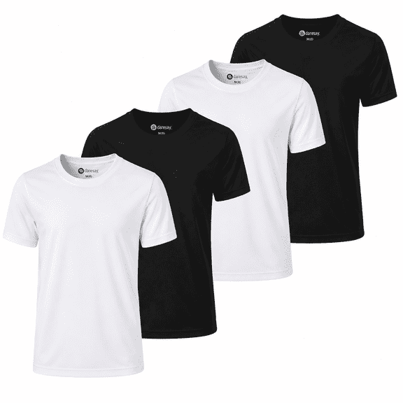 DARESAY Boys Active T-Shirts, 4-Pack Moisture-Wicking Short Sleeve Athletic Tees, Sizes 4-16