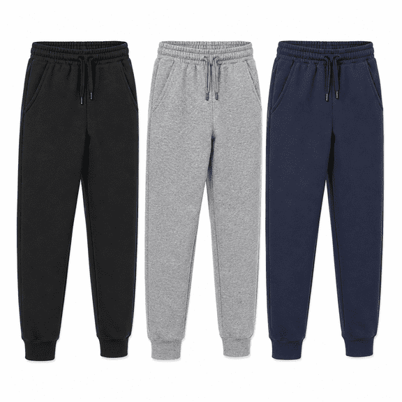 DARESAY Boys Athletic Sweatpants, 3-Pack Fleece-Lined Jogger Pants with Pockets and Drawstring, Sizes 4-16