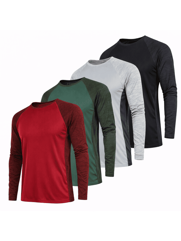 Dri-Fit Long Sleeve T Shirts for Men-4 Pack- Moisture Wicking, Quick Dry Tees (Up to 3XL)