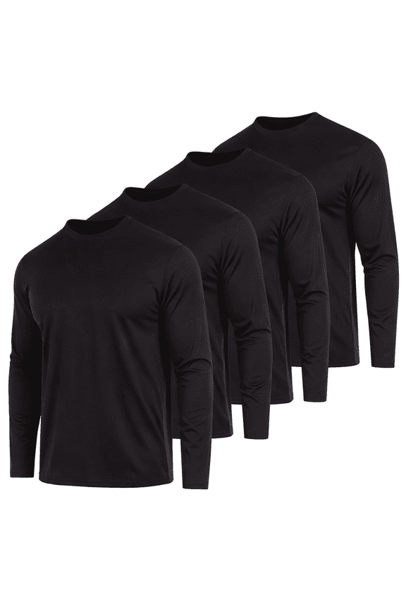 Dri-Fit Long Sleeve T Shirts for Men-4 Pack- Moisture Wicking, Quick Dry Tees (Up to 3XL)