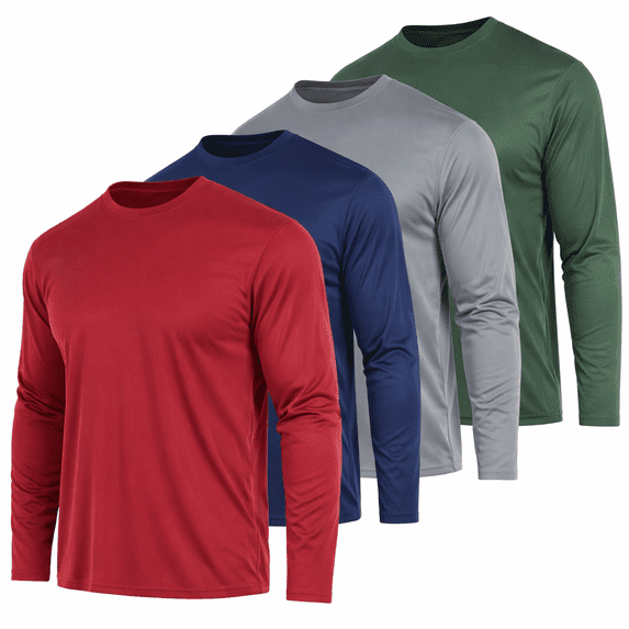 DARESAY Dri-Fit Long Sleeve T Shirts for Men-4 Pack- Moisture Wicking, Quick Dry Tees (Up to 3XL)