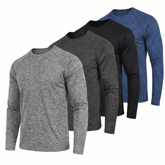 DARESAY Dri-Fit Long Sleeve T Shirts for Men-4 Pack- Moisture Wicking, Quick Dry Tees (Up to 3XL)