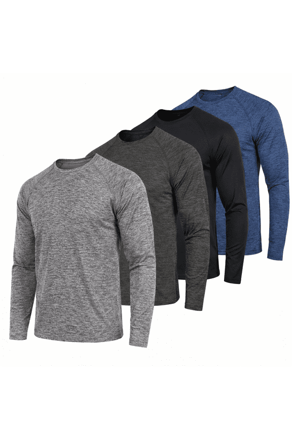 Dri-Fit Long Sleeve T Shirts for Men-4 Pack- Moisture Wicking, Quick Dry Tees (Up to 3XL)