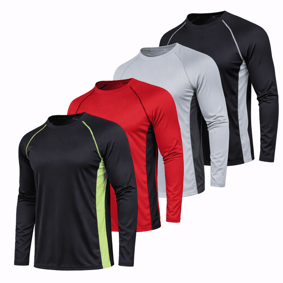 DARESAY Dri-Fit Long Sleeve T Shirts for Men-4 Pack- Moisture Wicking, Quick Dry Tees (Up to 3XL)