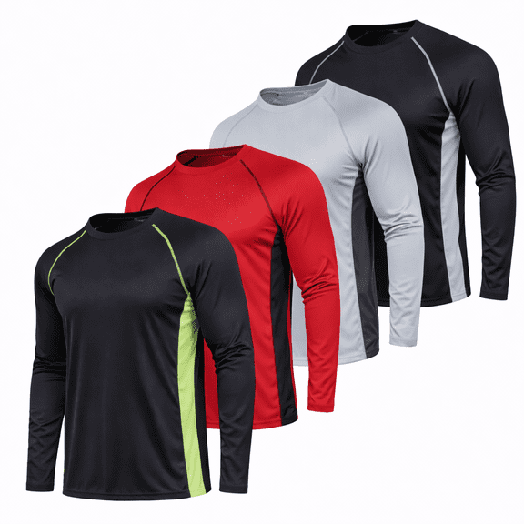 DARESAY Dri-Fit Long Sleeve T Shirts for Men-4 Pack- Moisture Wicking, Quick Dry Tees (Up to 3XL)