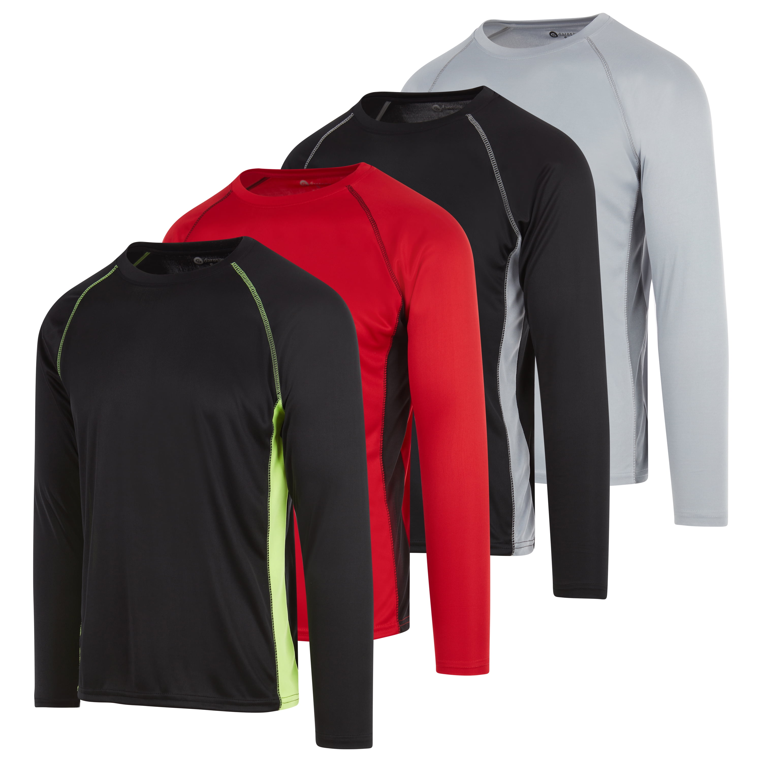 DARESAY Dri-Fit Long Sleeve T Shirts for Men-4 Pack- Moisture Wicking,  Quick Dry Tees (Up to 3XL) 