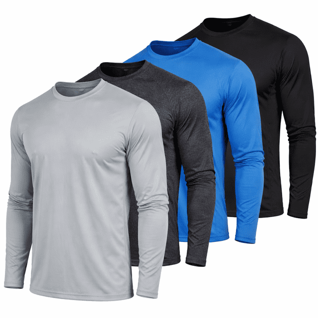 DARESAY Dri-Fit Long Sleeve T Shirts for Men-4 Pack- Moisture Wicking, Quick Dry Tees (Up to 3XL)