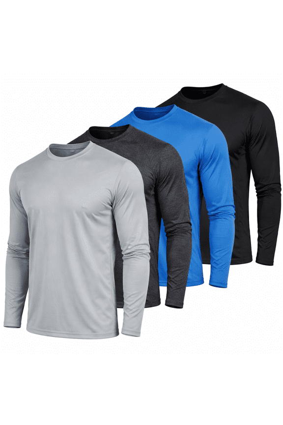 Dri-Fit Long Sleeve T Shirts for Men-4 Pack- Moisture Wicking, Quick Dry Tees (Up to 3XL)