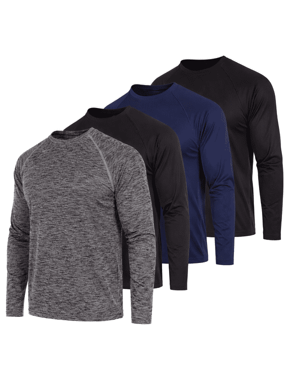 Dri-Fit Long Sleeve T Shirts for Men-4 Pack- Moisture Wicking, Quick Dry Tees (Up to 3XL)