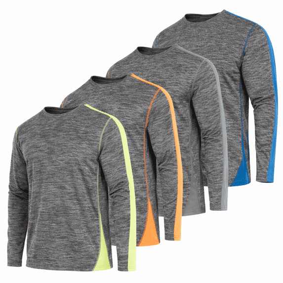 DARESAY Dri-Fit Long Sleeve T Shirts for Men-4 Pack- Moisture Wicking, Quick Dry Tees (Up to 3XL)