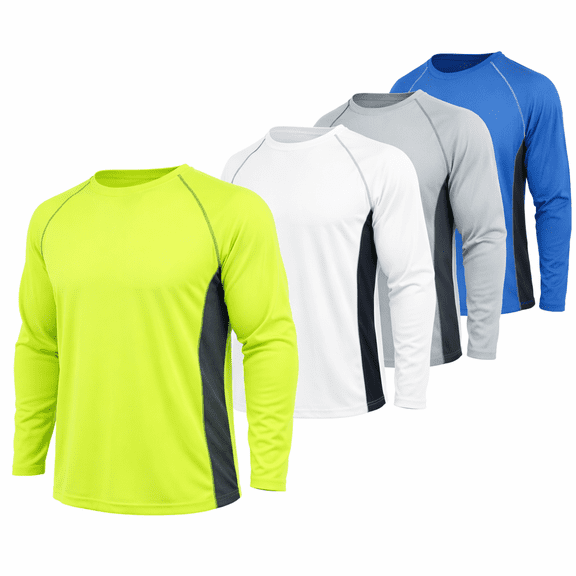 DARESAY Dri-Fit Long Sleeve T Shirts for Men-4 Pack- Moisture Wicking, Quick Dry Tees (Up to 3XL)