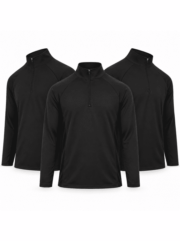Men’s Quarter Zip Athletic Shirts 3-Pack, Long Sleeve Moisture Wicking Performance Pullovers for Running, Workout & Training, Sizes S–3XL