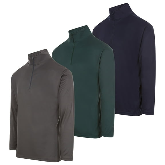 DARESAY Men's Dry-Fit Quarter Zip Long Sleeve Athletic Performance Moisture Wicking Pullover, 3-Pack (Up to 3XL)