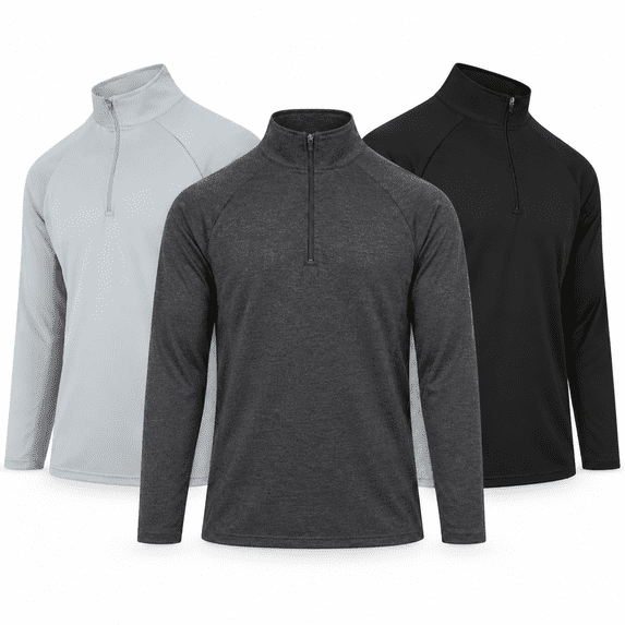 DARESAY Men's Dry-Fit Quarter Zip Long Sleeve Athletic Performance Moisture Wicking Pullover, 3-Pack (Up to 3XL)