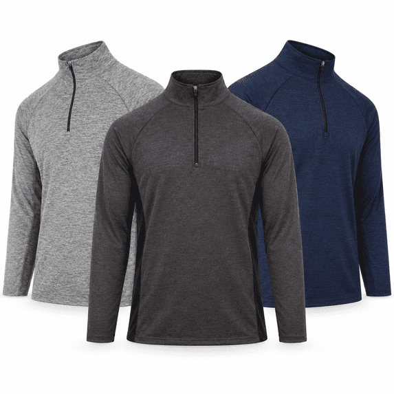 DARESAY Men's Dry-Fit Quarter Zip Long Sleeve Athletic Performance Moisture Wicking Pullover, 3-Pack (Up to 3XL)