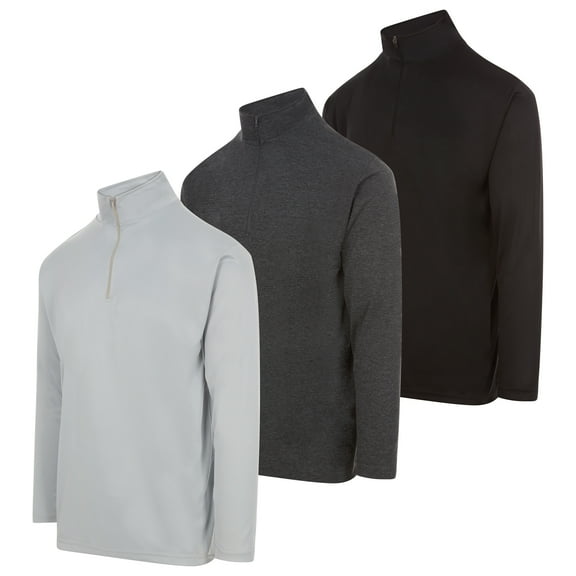 DARESAY Men's Dry-Fit Quarter Zip Long Sleeve Athletic Performance Moisture Wicking Pullover, 3-Pack (Up to 3XL)