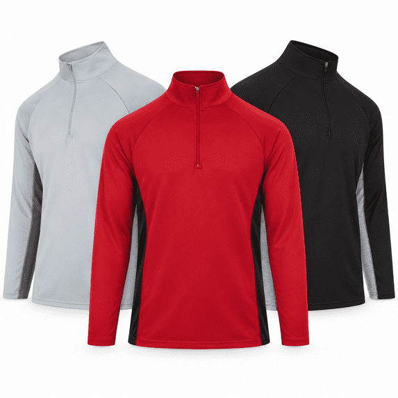 DARESAY Men's Dry-Fit Quarter Zip Long Sleeve Athletic Performance Moisture Wicking Pullover, 3-Pack (Up to 3XL)