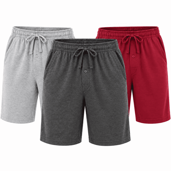 DARESAY Men’s Knit Shorts 3-Pack, Soft Sleep Lounge Shorts with Pockets & Elastic Drawstring Waist, Sizes S-3X