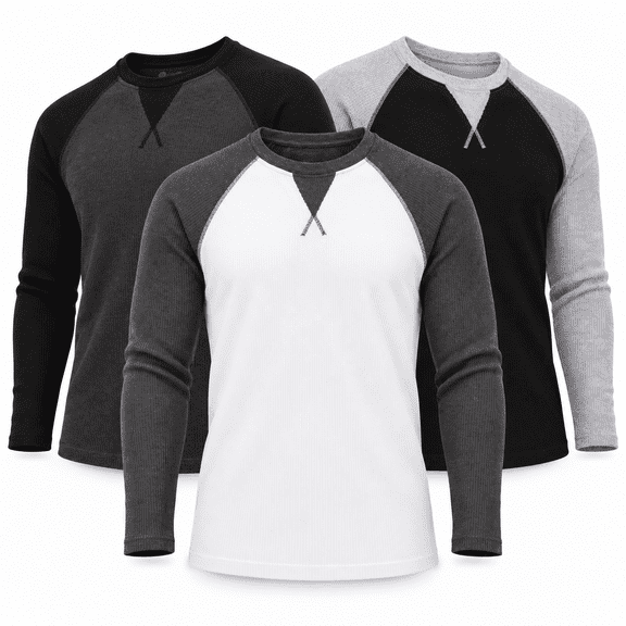 DARESAY Men’s Thermal Shirts 3-Pack, Long Sleeve Waffle Knit Crew Neck Base Layer Tops, Warm Winter Layering Shirts, Sizes S–3XL