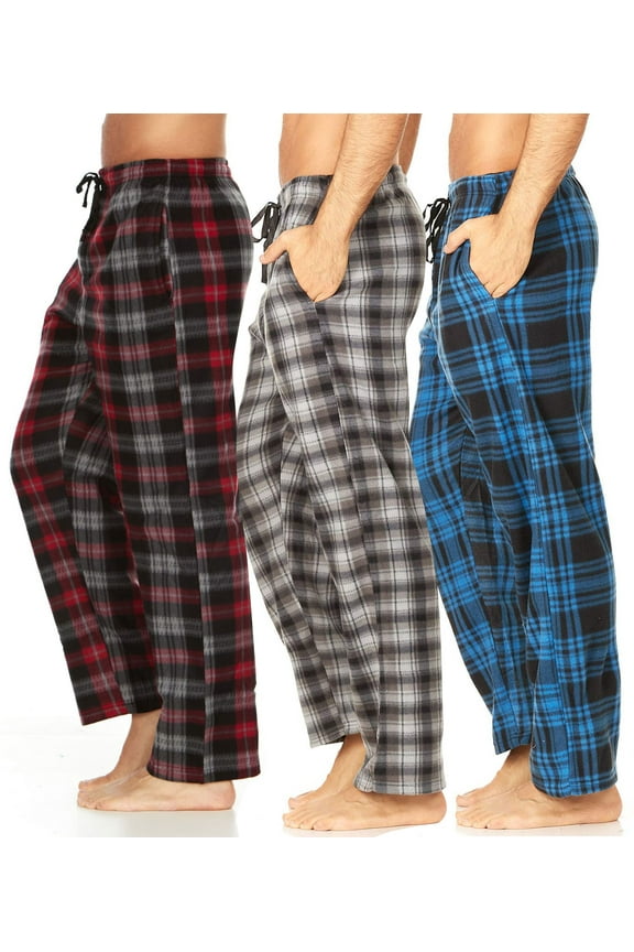 Men’s 3-Pack Microfleece Pajama Pants with Pockets & Drawstring – Soft Lounge & Sleep Pants, Up to 3XL