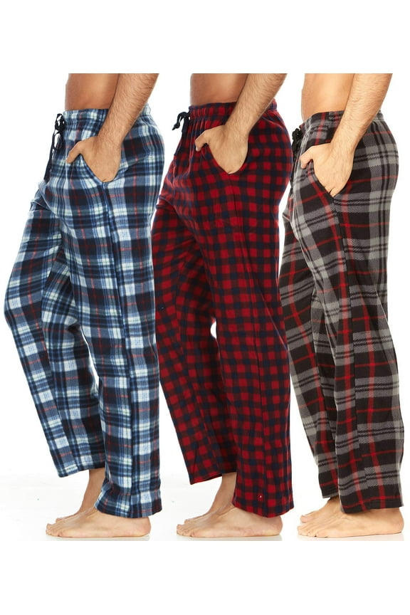 Men’s 3-Pack Microfleece Pajama Pants with Pockets & Drawstring – Soft Lounge & Sleep Pants, Up to 3XL