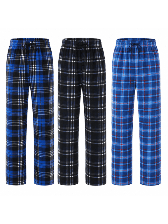 Men’s Microfleece Pajama Pants 3-Pack, Soft Warm Fleece Sleep & Lounge Pants with Pockets, Drawstring & Button Fly, Sizes S–3XL