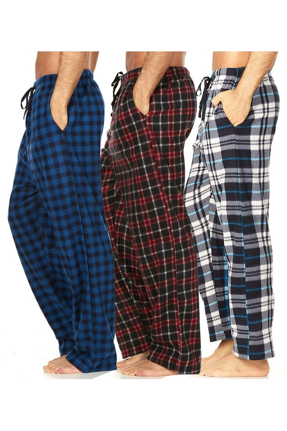 Mens 3 Pack Pajama Pants for Men, Microfleece Pajama Pants, Men's Pajamas, Sleep pants with Pockets, Up to Size 3XL