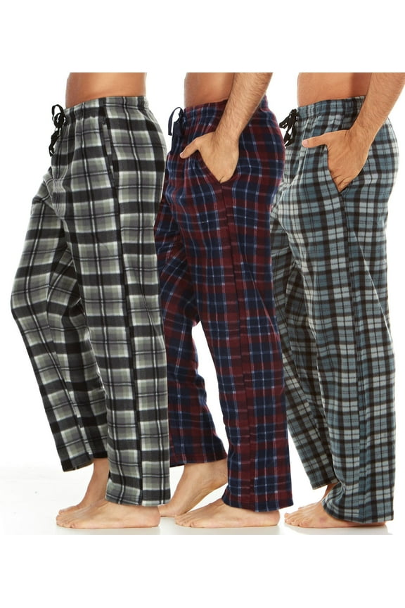 Men’s 3-Pack Microfleece Pajama Pants with Pockets & Drawstring – Soft Lounge & Sleep Pants, Up to 3XL