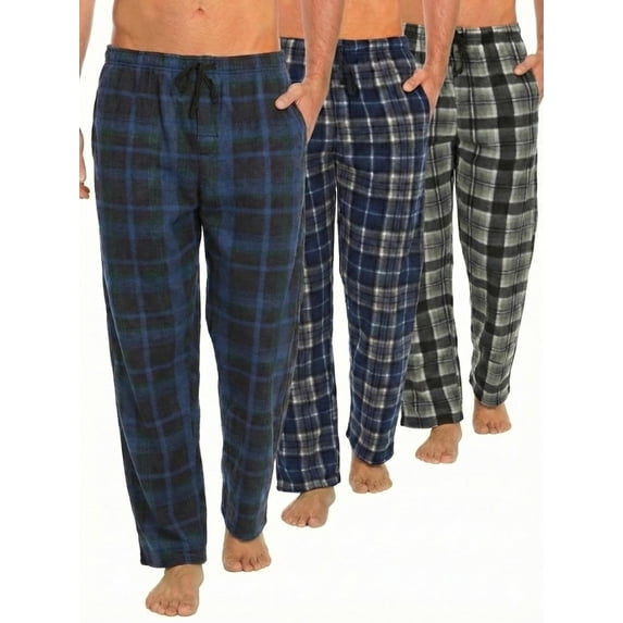 DARESAY Men’s 3-Pack Microfleece Pajama Pants with Pockets & Drawstring – Soft Lounge & Sleep Pants, Up to 3XL