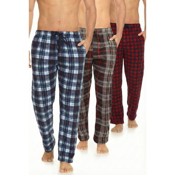 DARESAY Men’s 3-Pack Microfleece Pajama Pants with Pockets & Drawstring – Soft Lounge & Sleep Pants, Up to 3XL