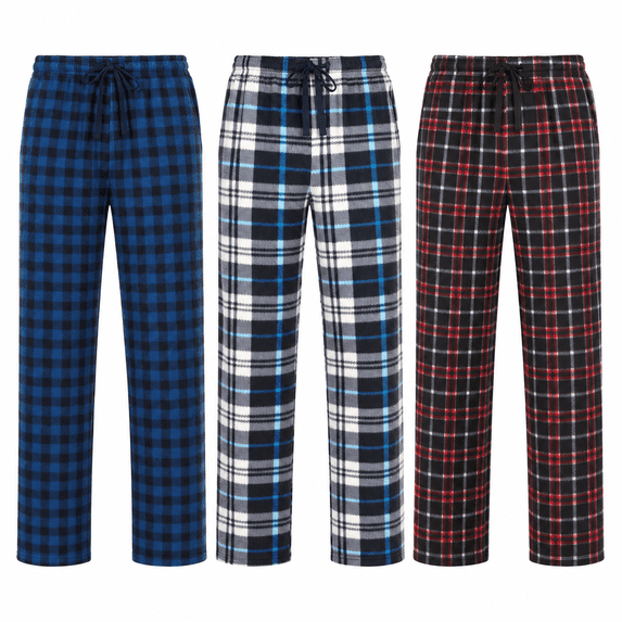 DARESAY Men’s Microfleece Pajama Pants 3-Pack, Soft Warm Fleece Sleep & Lounge Pants with Pockets, Drawstring & Button Fly, Sizes S–3XL