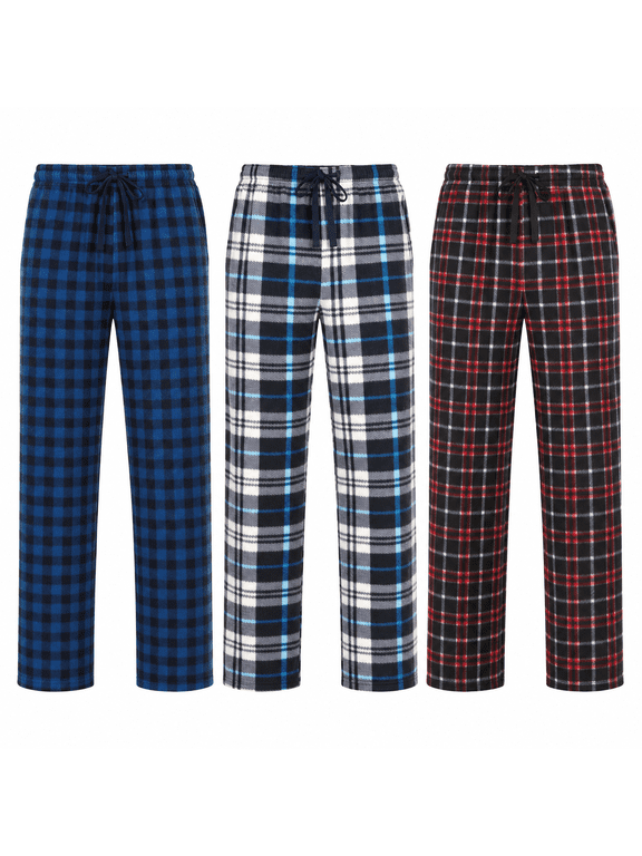 Men’s Microfleece Pajama Pants 3-Pack, Soft Warm Fleece Sleep & Lounge Pants with Pockets, Drawstring & Button Fly, Sizes S–3XL