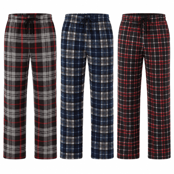 DARESAY Men’s Microfleece Pajama Pants 3-Pack, Soft Warm Fleece Sleep & Lounge Pants with Pockets, Drawstring & Button Fly, Sizes S–3XL