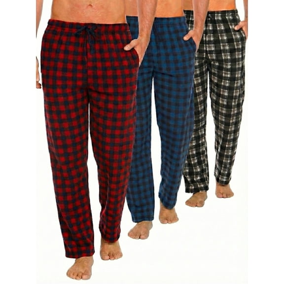 DARESAY Men’s 3-Pack Microfleece Pajama Pants with Pockets & Drawstring – Soft Lounge & Sleep Pants, Up to 3XL