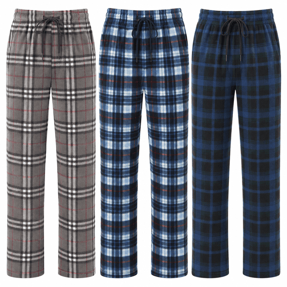 DARESAY Men’s Microfleece Pajama Pants 3-Pack, Soft Warm Fleece Sleep & Lounge Pants with Pockets, Drawstring & Button Fly, Sizes S–3XL