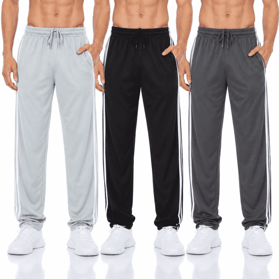 DARESAY Men’s Lightweight Mesh Jogger Pants 3-Pack, Quick-Dry Athletic Workout Pants with Pockets & Drawstring Waist, Sizes S-3XL