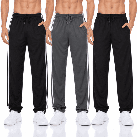 DARESAY Men’s Lightweight Mesh Jogger Pants 3-Pack, Quick-Dry Athletic Workout Pants with Pockets & Drawstring Waist, Sizes S-3XL