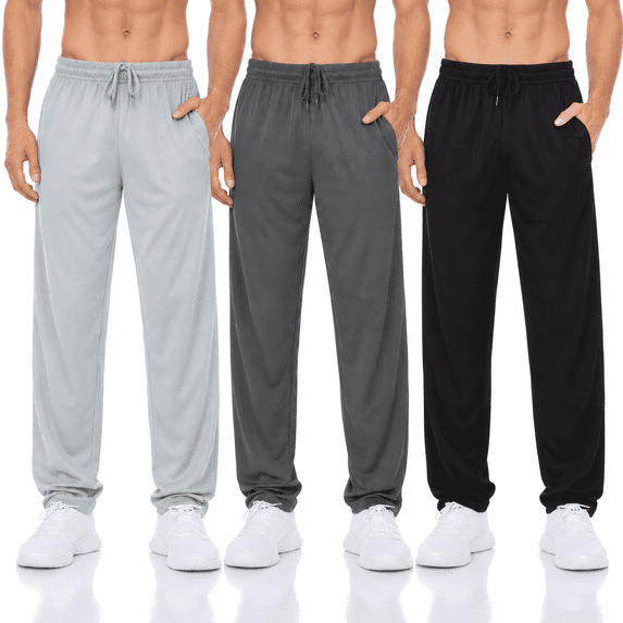 DARESAY Men’s Lightweight Mesh Jogger Pants 3-Pack, Quick-Dry Athletic Workout Pants with Pockets & Drawstring Waist, Sizes S-3XL