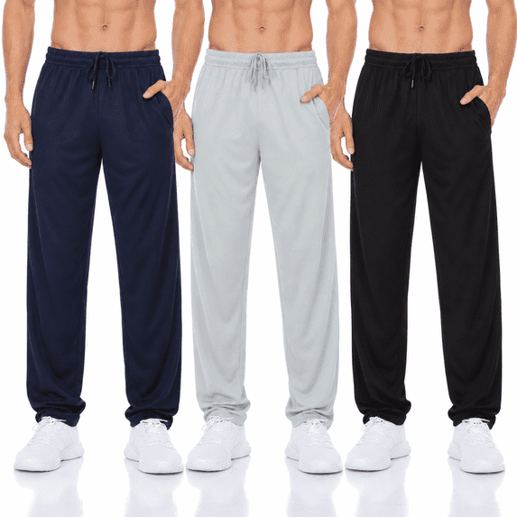 DARESAY Men’s Lightweight Mesh Jogger Pants 3-Pack, Quick-Dry Athletic Workout Pants with Pockets & Drawstring Waist, Sizes S-3XL