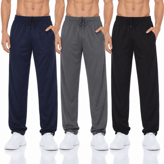 DARESAY Men’s Lightweight Mesh Jogger Pants 3-Pack, Quick-Dry Athletic Workout Pants with Pockets & Drawstring Waist, Sizes S-3XL